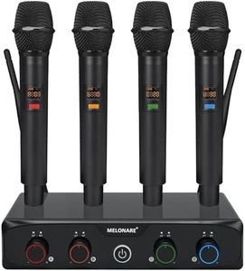 MELONARE 4-Channel Wireless Microphone System, UHF Compact Cordless Mic Set w/ 4x10 Frequencies, 200ft Range, Dynamic Handheld Microphone for Singing, Karaoke, Church, DJ, Wedding (MWM-41-4H)