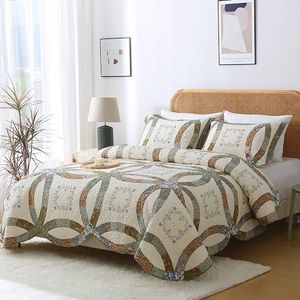 ANNA Z HOME & DESIGN EVE 3-Piece Quilt Set. Cotton Fabrics. Heritage Hand-Made Patchwork and Embroidery. Vintage and Transitional Style. Pre-Washed and Allover Quilting. (SAGE Green, King)