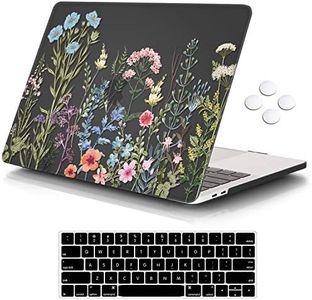 iCasso Compatible with MacBook Pro 13 inch Case 2022 2021-2016 Release A2338M2/M1/A2251/A2289/A2159/A1706/A1708, Plastic Hard Shell Case with 5 Rows Keyboard Cover for MacBook Pro 13"-Weeds (Black)