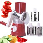 Rotary Cheese Grater - Vegetable Slicer with 3 Interchangeable Stainless Steel Drum Blades, Effortless Slicing and Dicing, 3-in-1 Handheld Vegetable Choppe for Cheese, Vegetables and Nuts