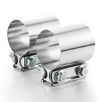 A-KARCK Exhaust Clamp 2.5 Inch Diameter, 2.5 Inch Butt Joint Band Clamp Stainless Steel Exhaust Coupler Prevent Leaks (2pcs)