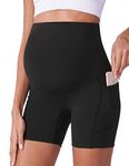 POSHDIVAH Maternity Shorts for Women Over Belly Biker Workout Yoga Active Summer Pregnancy Running Short Leggings 5", Black 5", Medium