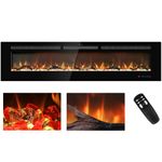 Kentsky 72 inches Electric Fireplace, Recessed and Wall Mounted Fireplace Heater, 750W/1500W Linear Fireplace with Remote Control, Touch Screen, Multiple Flame Colors, Timer, Log & Crystal, Black