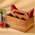 UTOPIA CHOICE Handcrafted Wooden Cutlery Holder for Kitchen | Spoon Stand for Dining Table | Storage Organiser Tableware Box with Handle | 3+1 Compartments | American Walnut Wood