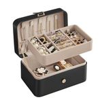 SONGMICS GISELLA Collection - Travel Jewelry Organizer, 2-Layer Jewelry Case Holder with Shiny Metal Hardware, Portable, for Earrings Necklaces, Ink Black UJBC166B01