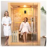 Wood Home Steam Sauna, 2 or 3 Person Canadian Hemlock Traditional Luxurious Wooden Indoor Spa Room, with 3.5 kw Heater, Speaker, Rocks, Water Bucket, Spoon, 7 Colors Sky Lights
