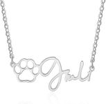 Personalized Pet Paw Necklace Jewelstruck Custom Dog Cat Name Necklace Puppy Paw Pendant Custom Pet Sympathy Gift for Pet Lover Pet Memorial Necklace Gifts (Silver)