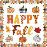 BeYumi 88Pcs Happy Fall Pumpkin Cutouts Bulletin Board Set Hello Fall Cutouts with Farmhouse Pumpkin Borders Trim Halloween Thanksgiving Theme Party Decoration Supplies for Home Sweet Classroom School