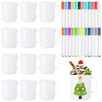 SiliFine 12 Pcs Design Your Own Mug Painted Coffee Mug Painting Kit with Handle DIY Plastic Personalized Coffee Mug Decorating Plain Christmas Gift for Craft with Marker for Drinking Planting, 12 oz