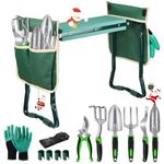 Garden Kneeler and Seat, MENOLY Upgraded Folding Gardening Stool Soft Kneeling Pad with 6 Garden Tools, Tool Pouches, Gardening Glove, Detachable Belt and Protectors, Ideal Gardening Gift for Women