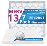 OlitAir 20x20x1 MERV 13 Air Filter,AC Furnace Air Filter,Reusable ABS Plastic Frame, 7 Pack Replaceable Filter Media (Actual Size: 19 3/4" x 19 3/4" x 3/4")