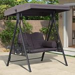 PURPLE LEAF 2-Seat Luxury Outdoor Patio Porch Swing with Adjustable Tilt Canopy, Weather Resistant Steel Frame, 2 Side Cup Holder, Grey