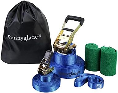 Sunnyglade 50ft Slackline Kit with Training Line, Tree Protectors, High Grade Ratchet, Arm Trainer and Carry Bag Complete Set for Kids and Adults