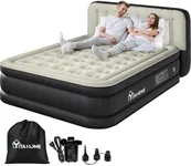 YITAHOME 18'' Flocked Top Queen Air Mattress with External Pump and Headboard, Durable Inflatable Bed, Blow-Up Mattress for Indoor and Outdoor Use, Black