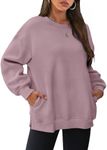 WIHOLL Womens Long Sleeve Tops Crewneck Sweatshirt Hoodies Fleece Pullover Casual Fall Outfits Preppy Clothes Dark Pink L