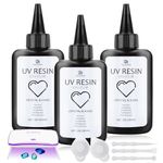 UV Resin Kit - 300g Crystal Clear Hard UV Glue Resin with 36w UV Lamp and Mixing Accessories for DIY Jewelry Making, Craft Decoration - Low Odor Solar Cure UV Epoxy Resin for Resin Mold, Casting