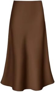 Outoshe 2026 Women's Satin Midi Skirt Elastic High Waisted A Line Spring Summer Flowy Silk Long Skirts for Women Brown