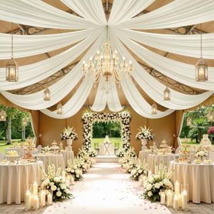 10ft×40ft Ivory Fabric Wedding Drapes for Ceiling-2 Panels 5×40ft
