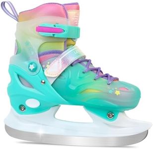 LEVYTEMP Adjustable Girls Ice Skates for Kids - Ice Skating Shoes - Hockey Lace-Up Skates for Youth Beginners,Pink Blue Green