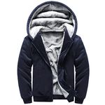 Hoodies for Men Full Zip Up Fleece Warm Jackets Thick Coats Heavyweight Sweatershirts Kangaroo Pockets Navy XL