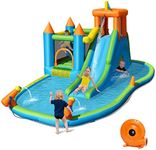 HONEY JOY Inflatable Water Slide, 8 in 1 Giant Jumping Water Bounce House Waterslide Park w/Splash Pool, Crawling, Outdoor Blow up Water Slides Inflatables for Kids and Adults Backyard(with 735w Blower)