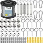 95Pcs Garden Wire | Picture Wire| Wire Rope Kit |Catenary Wire Kit|30M/100FT Heavy Duty 304 Stainless Steel Cable Rope With 6Pcs M5 Turnbuckle Wire Tensioner Strainer