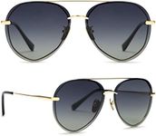 DIFF Lenox Gold + Black Grey Gradient, Designer Oversized Aviator Sunglasses for Women UV400 Polarized Protection