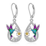 Hummingbird Earrings Purple Hummingbird Earrings for Women for Women Sterling Silver Flower Teardrop Cute Bird Jewelry Memorial Mothers Day Christmas Healing Gifts, Sterling Silver, Cubic Zirconia