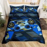 Games Comforter Cover,Gamepad Bedding Set for Boys,Kids Video Games Duvet Cover Set Modern Gamer Console Action Buttons Fashion Teens Bedroom Decor Camouflage Navy Blue Gift 3 Pcs Full Size