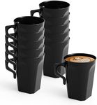 MATANA 50 Pack 9 Oz Plastic Coffee Cups with Handles (Black) Disposable Tea Cups with Handles, Plastic Tea Cups for Tea Party & Wedding Cafe, Reusable Disposable Mugs for Hot Drinks & Cold Drinks