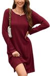 STYLEWORD 2024 Women Fall Christmas Sweater Dress Long Sleeve Knitted Casual Holiday Winter Party Dresses Fall Clothes(Wine-3157,L)