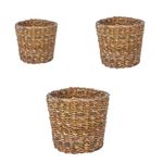 DENOVA Handmade Seagrass Fabric Planter Sabai Grass Jute Basket Gamla for Indoor Outdoor Balcony Terrace Garden Bedroom Living Room Home Décor Round Flower Pot Storage Bin Plants Container (Pack of 3)