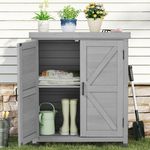 Outdoor Storage Cabinet & Potting Bench Table with Metal Top, Wooden Patio Furniture, Garden Workstation (Classic Grey, 36x31x17in)