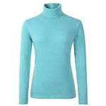 HieasyFit Women's Soft Cotton Turtleneck Top Basic Pullover Sweater, Turquoise, L