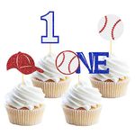 24Pcs Glitter Baseball Cupcake Toppers for Baseball Party Decorations, Baseball Player Cupcake Toppers - Baseball Theme Cake Topper Baseball Theme Baby Shower Party Decorations (Blue One)