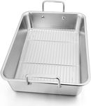 Leonyo Roasting Pan with Rack, 14 Inch Turkey Roasting Pan & Cooling Rack, Stainless Steel Baking Pans Non Stick Roaster Pan with Wire Rack for Cooking Ham, Chicken, Cake, Lasagna, Casserole