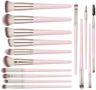 MAANGE Makeup Brushes, 15 Pcs Makeup Brush Set Premium Synthetic Foundation Powder Concealers Eye Shadows Brushes Set, Pink