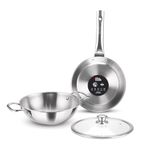 Milton Pro cook Triply Stainless Steel 3 Pcs Induction Cookware Set, Fry Pan 24cm, Kadai with Glass Lid 24cm, Even & Fast Cooking, Induction & Gas Ready, 3 Years Warranty by Manufacturer