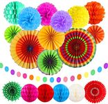 Dadabig Party Decoration, 20Pcs Rainbow Hanging Paper Fans Decoration Set, Colorful Hanging Paper Pompoms Flower Garlands Polka Dot Pom Poms Flower for Wedding, Carnivals, Festival and Mexican Party