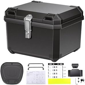 KEMIMOTO Motorcycle Top Case 56L, Universal Plastic Motorbike Trunk with Lining, Waterproof Detachable Motorcycle Top Box with Lock & Back Cushion (Black)