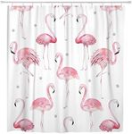 ArtSocket Shower Curtain Watercolor Bath Pink Flamingos Grey Polka Dots Chic Tropical Home Bathroom Decor Polyester Fabric Waterproof 72 x 72 Inches Set with Hooks