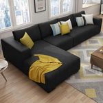 FURNY Minta 6 Seater Fabric LHS Sectional L Shape Sofa Set (Dark Grey)