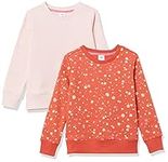 Amazon Essentials Girls' Little Fleece Crewneck Sweatshirts, 2-Pack Light Mauve/Orange Floral, 4T