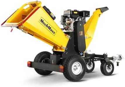 MechMaxx 6'' Inch 420cc 15hp E-Start Gas Powered 4-Wheels Wood Chipper Shredder Mulcher with Towbar/Tail Light/Emergency Stop Button/Stop Bar,Model B150 Yellow