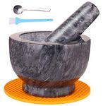 Mortar and Pestle Set, Guacamole Bowl Polished Natural Marble Stone, Grinder and Crusher, with Silicone Mat & Spoon - 300ml(Medium, Dark Gray)