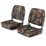 GYMAX Set of 2 Folding Boat Seats, Low Back Captain Chairs with Metal Hinges and Sponge Padding, Ergonomic Seating for Fishing Boats & Yachts (Camo)