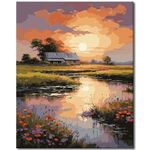 TISHIRON Adult Paint by Number Sunset Landscape Paint by Numbers Kit for Adults Flower Lake DIY Adult Paint by Number Kits on Canvas Scenery Acrylic Painting Art Crafts 16"x20"(Frameless)