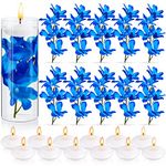 28 Pieces Floating Flowers for Centerpieces Blue Orchid Floating Candles Orchid Flowers Vase Fillers Blue Orchids Flowers Unscented Floating Candles for Wedding Table Party Home Decoration