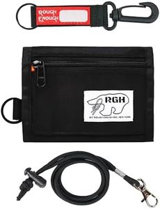 Rough Enough Boys Wallet for Kids with Keychain Neck lanyard Present Packaging Weather Resistant Black Cordura