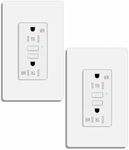 KCMYTONER Slim GFCI Outlet 15 Amp,Thin GFI Electrical Outlet,Slim Ground Fault Receptacle Outlet Weather 125 Volt,with Decorator Screwless GFCI Plate,ETL Listed, 2PK White GFI